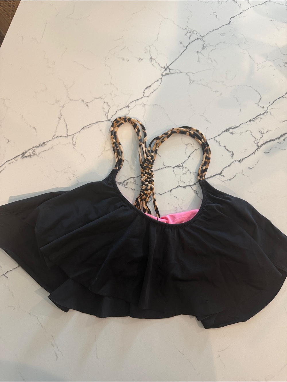 PINK Victoria's Secret Black Bikini Top with Pink Lining and Leopard Straps